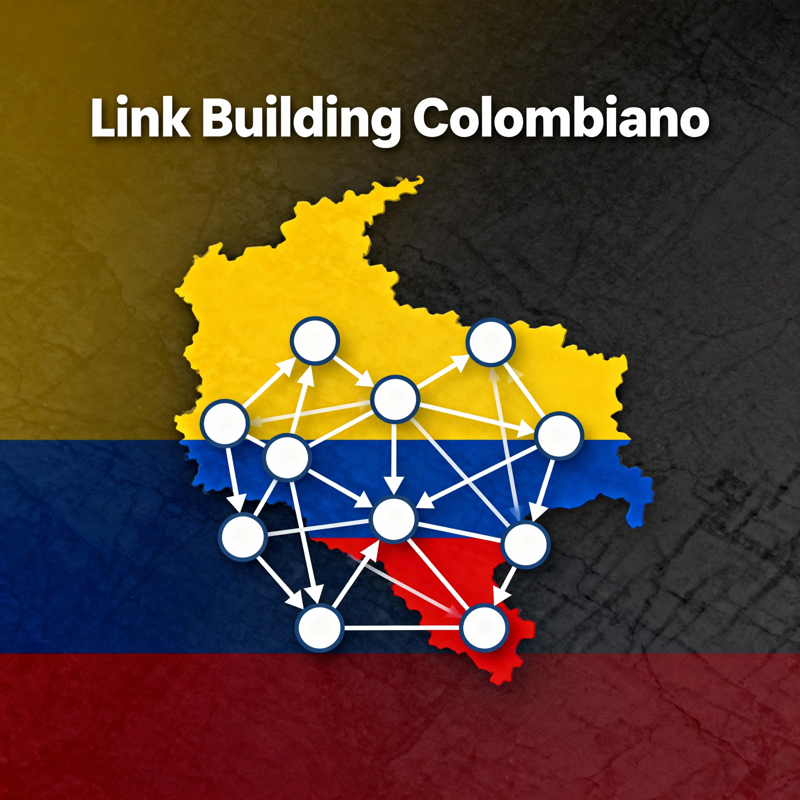 Mapa de Colombia con los colores de la bandera con nodos conectándose